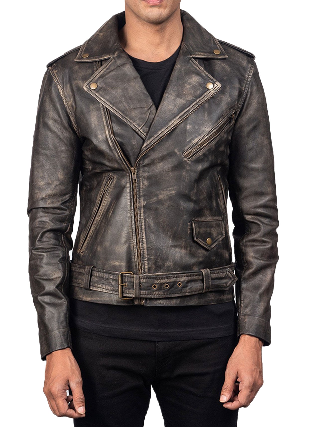 Men's Aged Leather Jacket -  -  - Trippprs