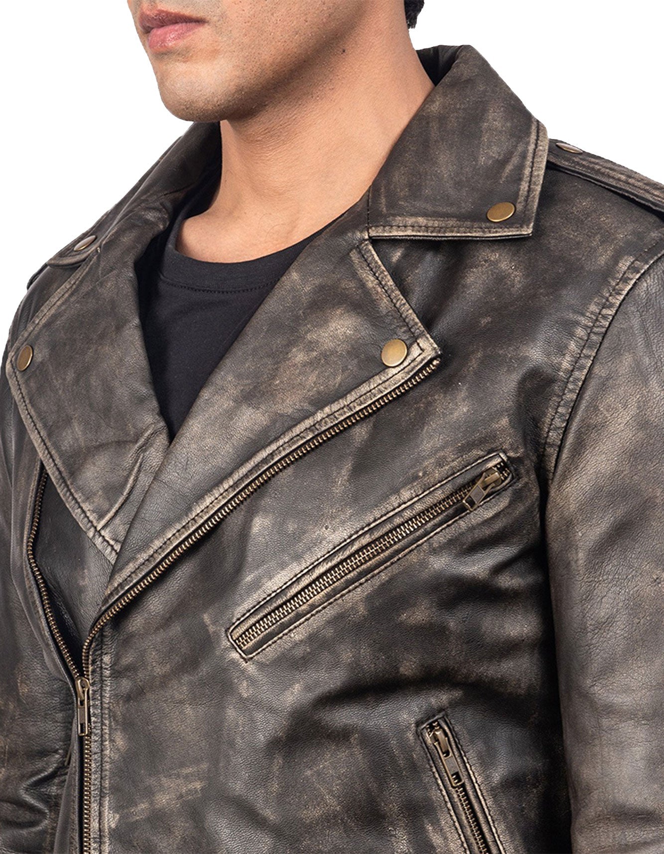 Men's Aged Leather Jacket -  -  - Trippprs