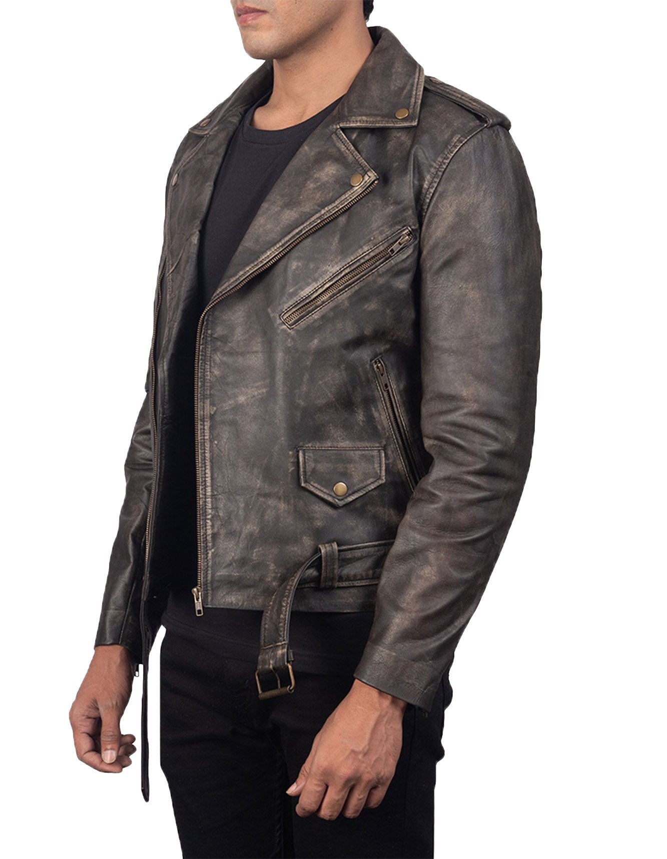 Men's Aged Leather Jacket -  -  - Trippprs