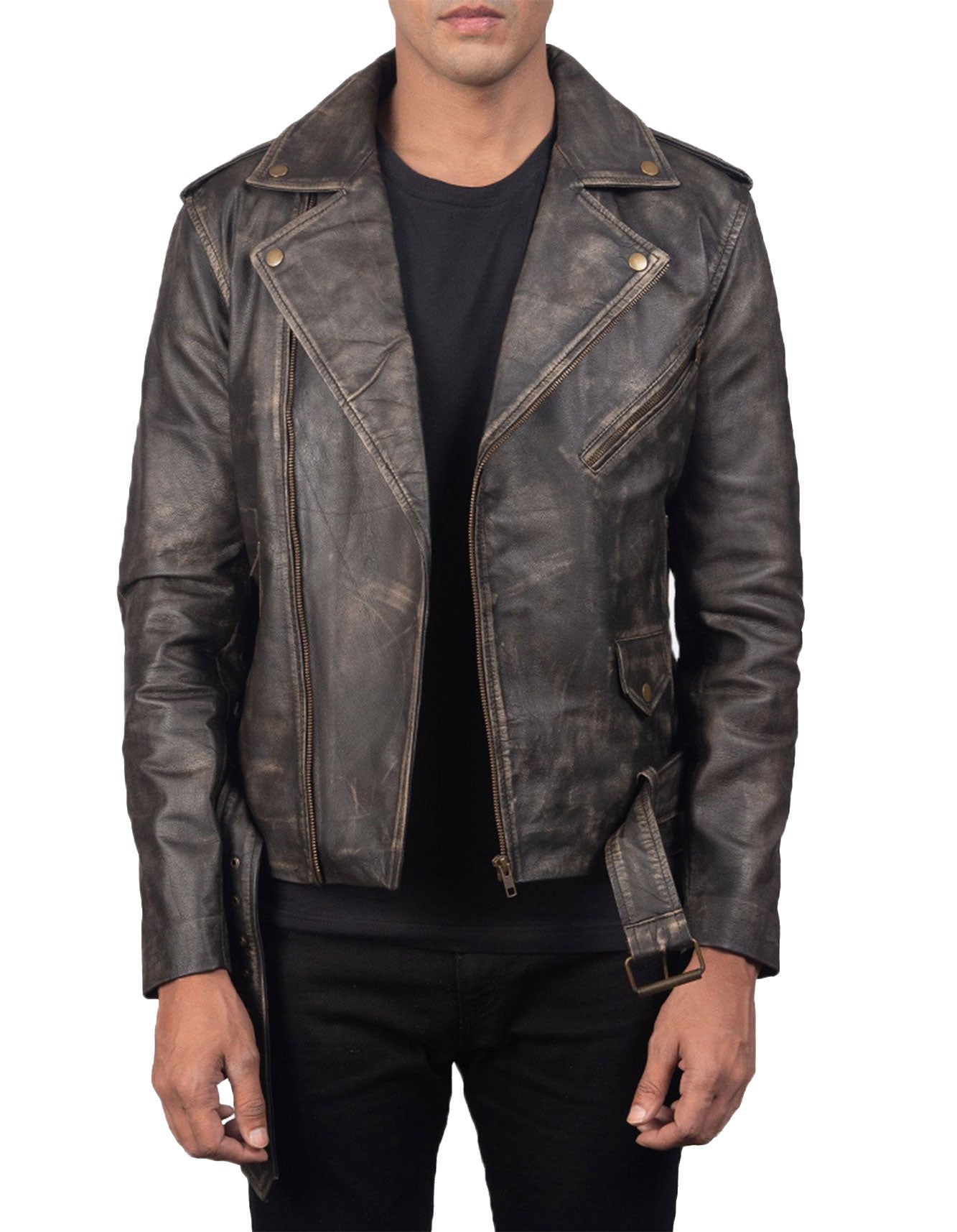 Men's Aged Leather Jacket -  -  - Trippprs