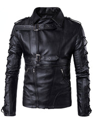 Men's Genuine Leather Biker Jacket Black -  -  - Trippprs