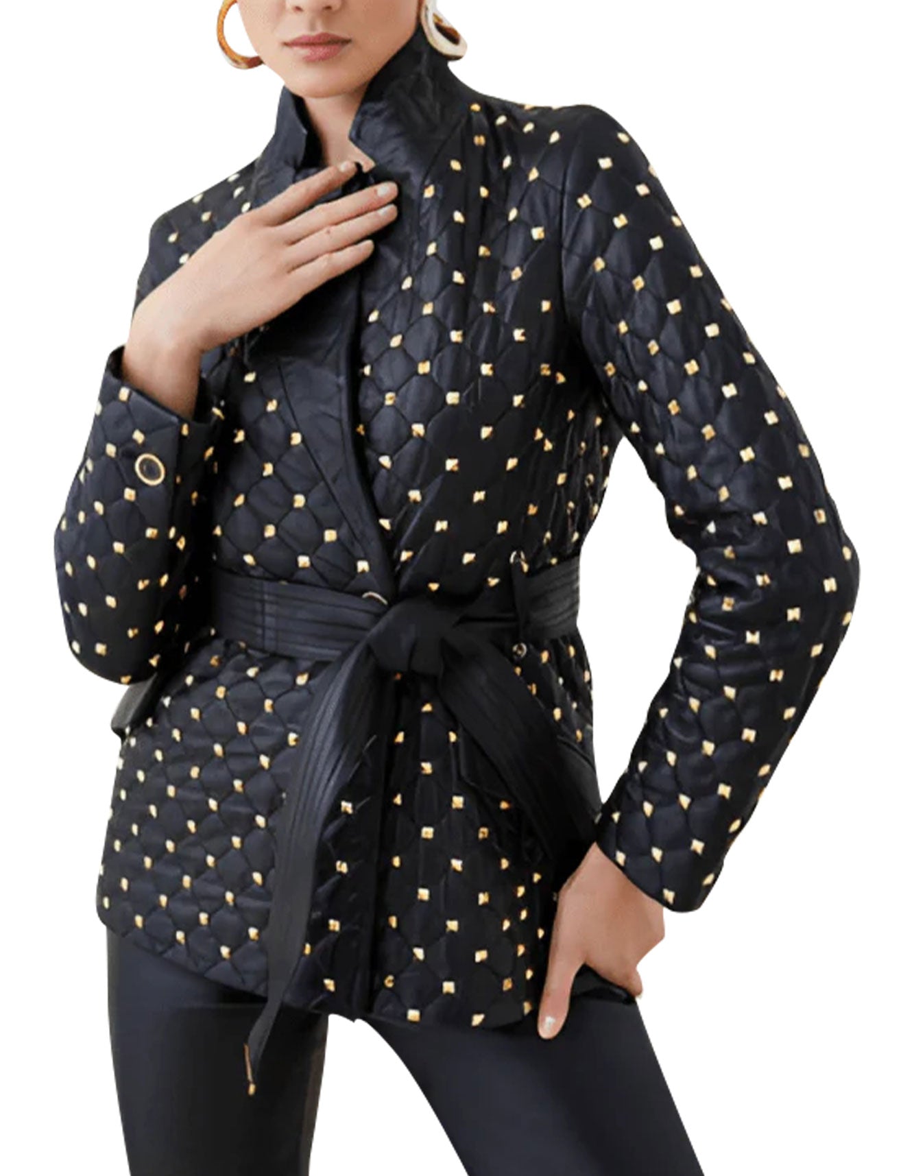 Midnight Majesty Studded Leather Blazer -  -  - Trippprs