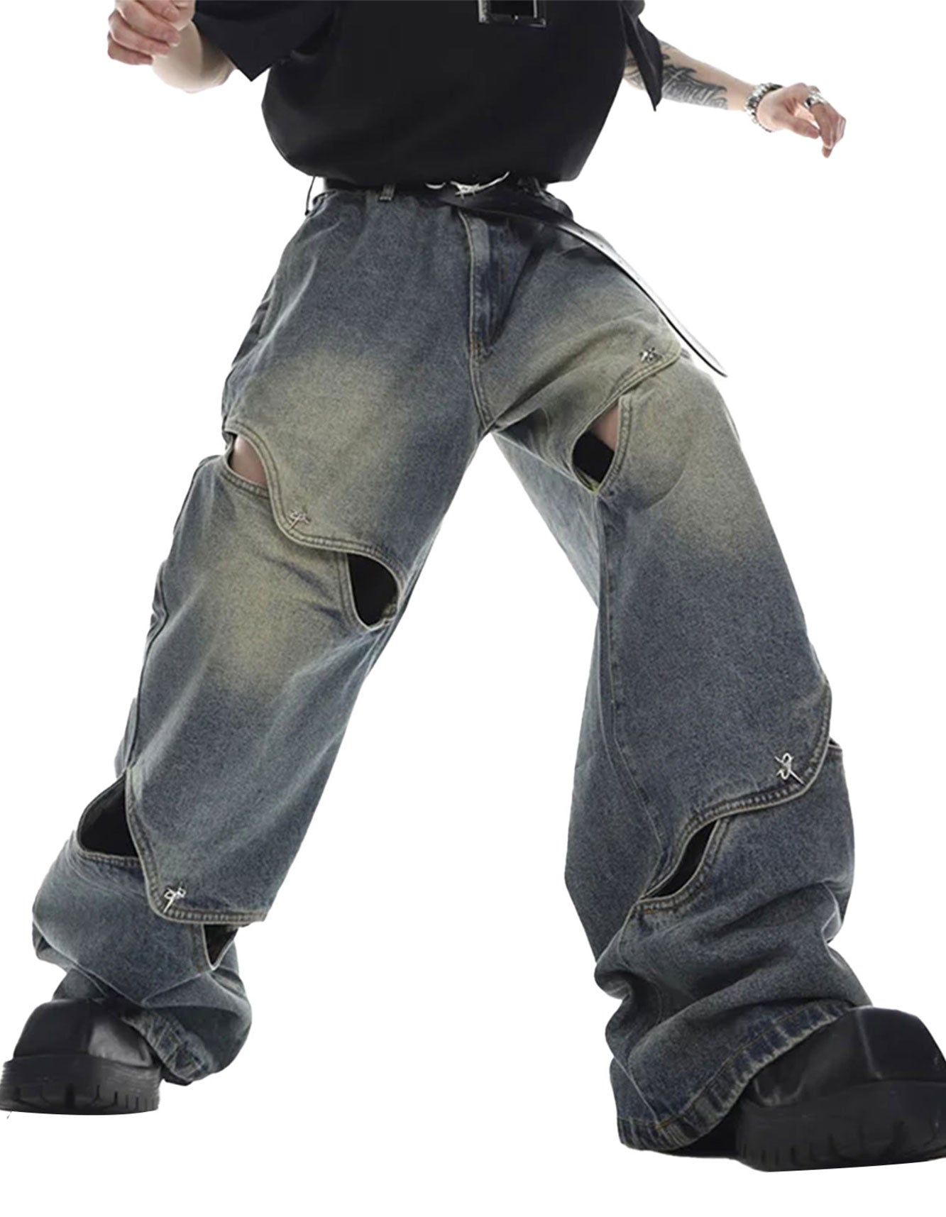 NOYMEI Men's Y2K Denim Jeans -  -  - Trippprs