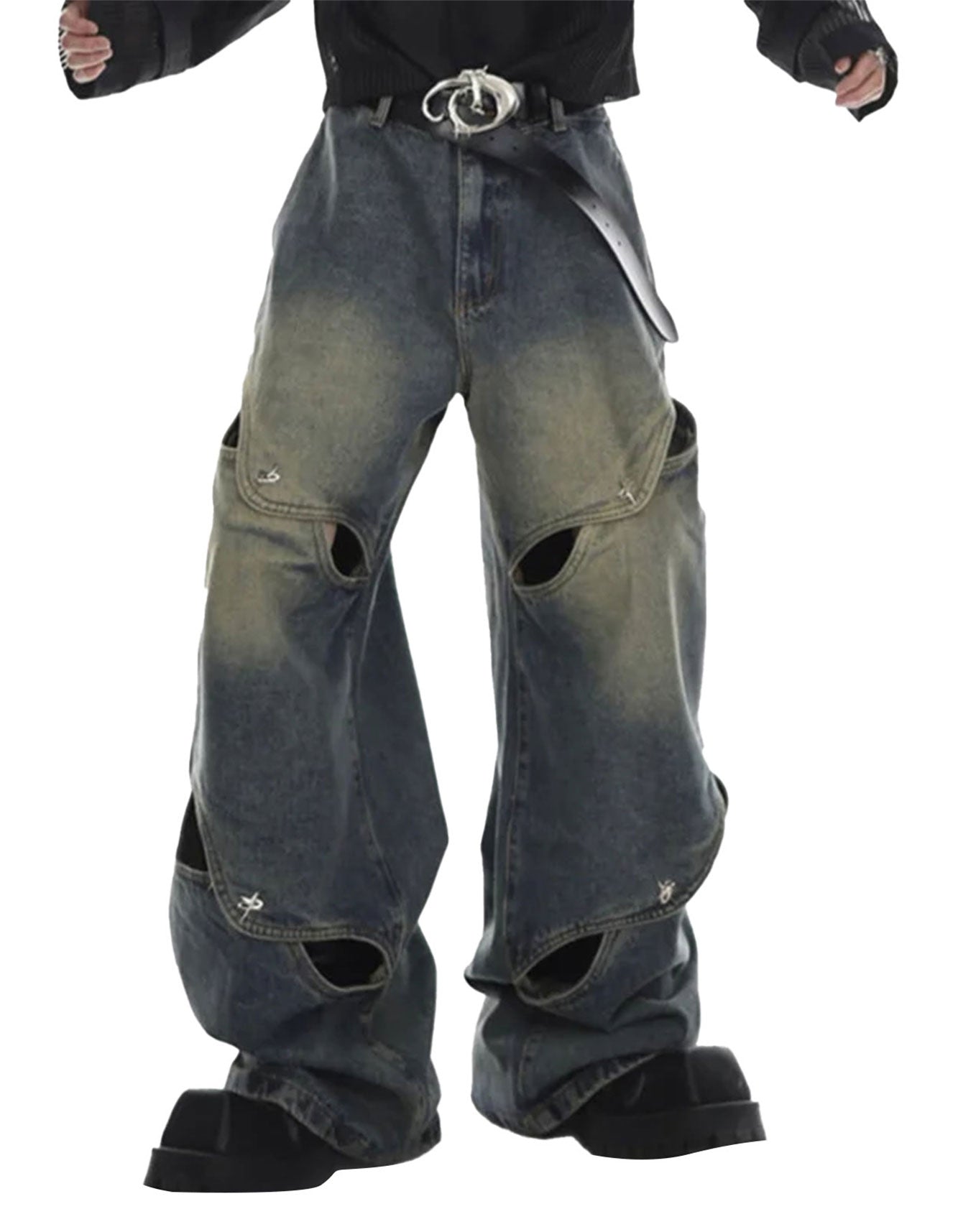 NOYMEI Men's Y2K Denim Jeans -  -  - Trippprs