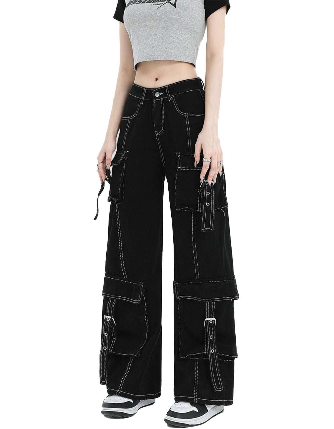 Teen Girl Contrast Stitch Black Jeans