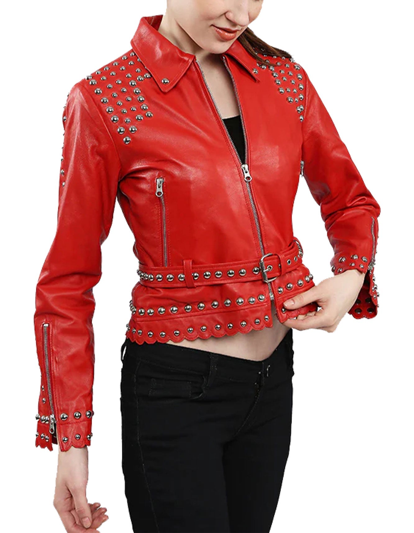 Scarlet Elegance Studded Leather Jacket -  -  - Trippprs