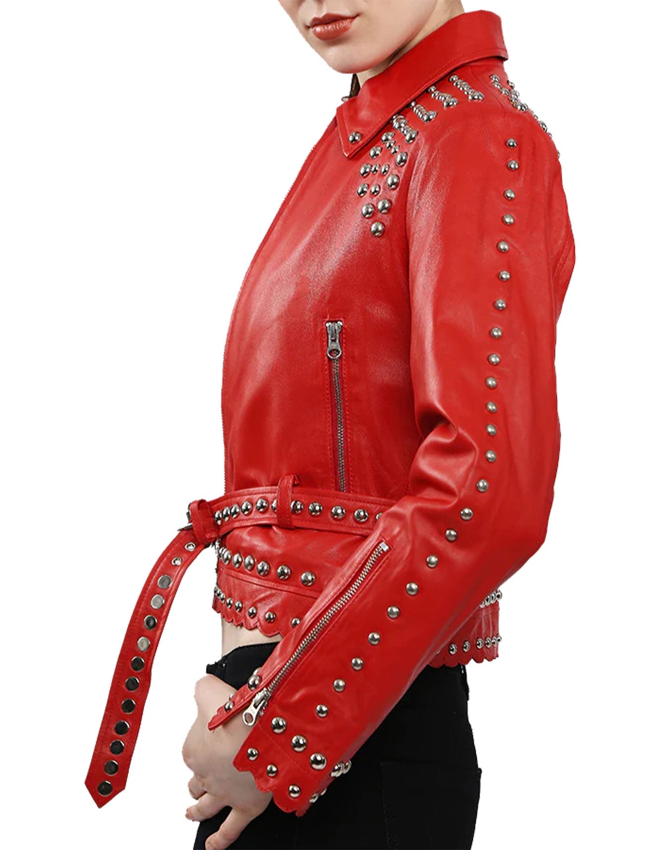 Scarlet Elegance Studded Leather Jacket -  -  - Trippprs