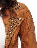 Studded Brown Biker Jacket -  -  - Trippprs