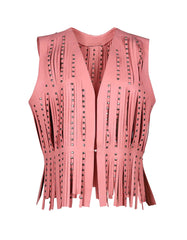 Studded Fringe Leather Vest Pink -  -  - Trippprs