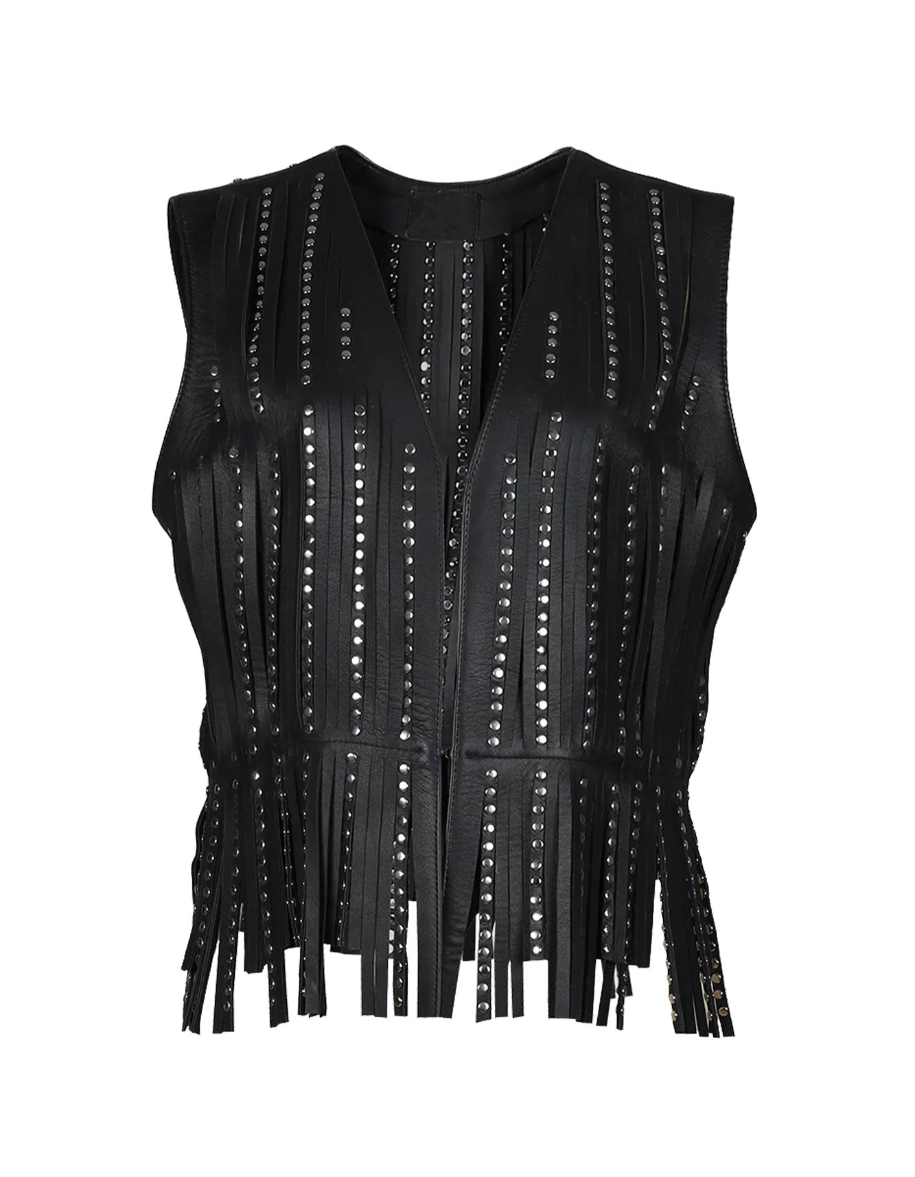 Studded black fringe leather vest -  -  - Trippprs