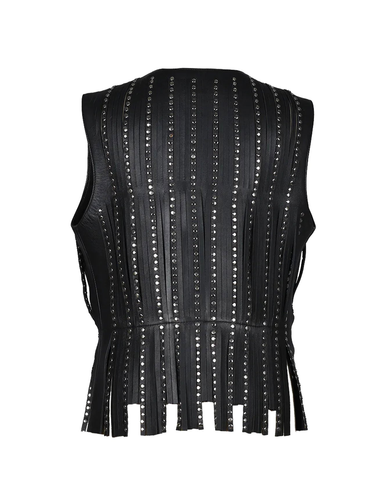 Studded black fringe leather vest -  -  - Trippprs