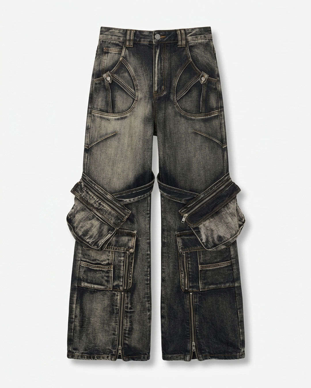 Zipper & Removable Pocket Work Jeans