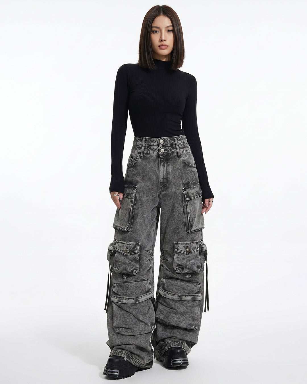 Phantom Rogue Cargo Jeans oversized gothic streetwear denim with multiple cargo pockets and strap details