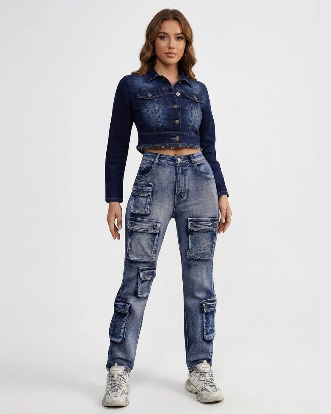 Women’s Cotton Blend Multi-Pocket Cargo Jeans