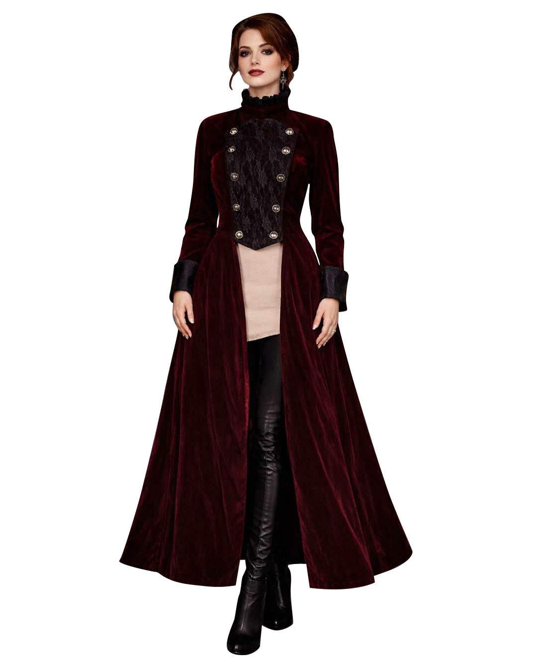 Wine Red Gothic Velvet Jacket Tailcoat for Women