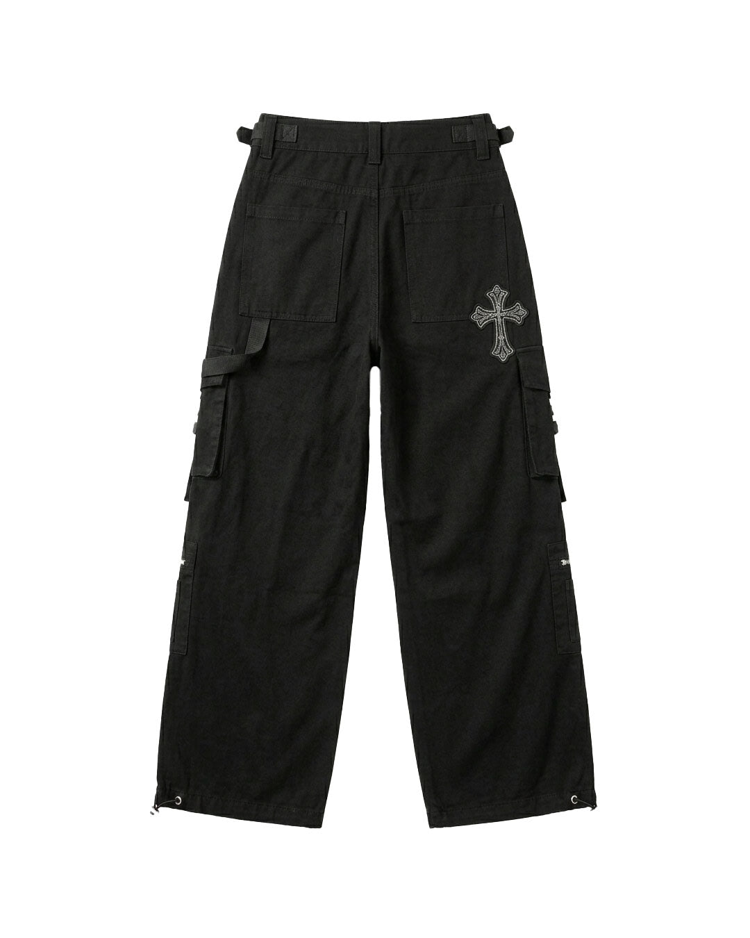Women's Gothic Black Cargo Pants with Cross Embroidery