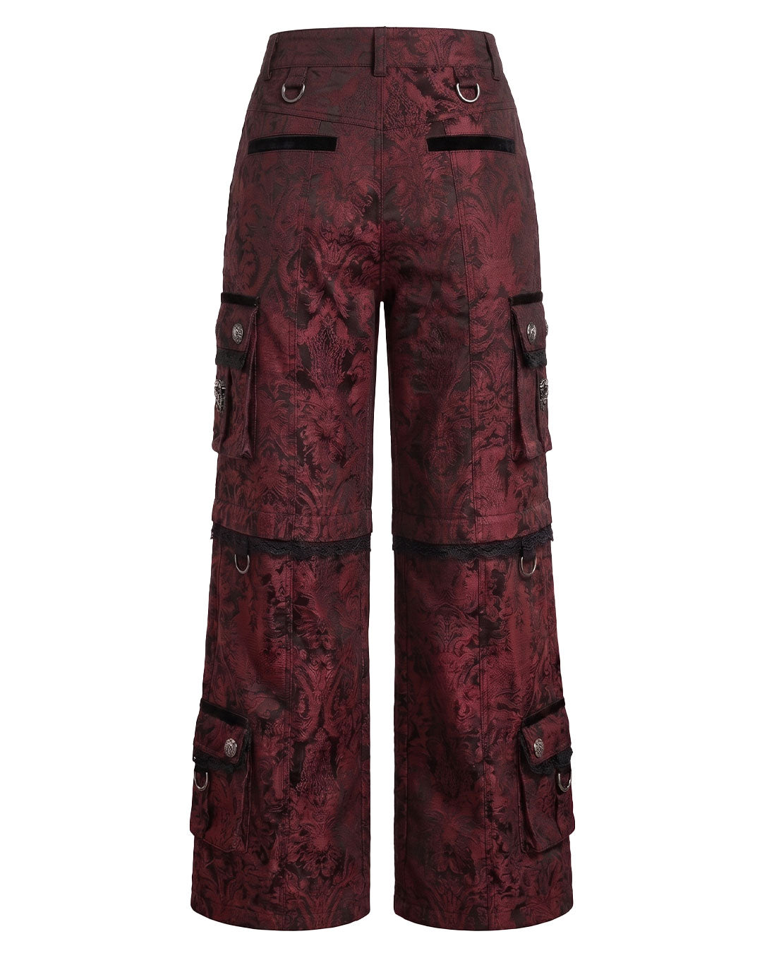 Red goth women cargo pants back flat lay without model


