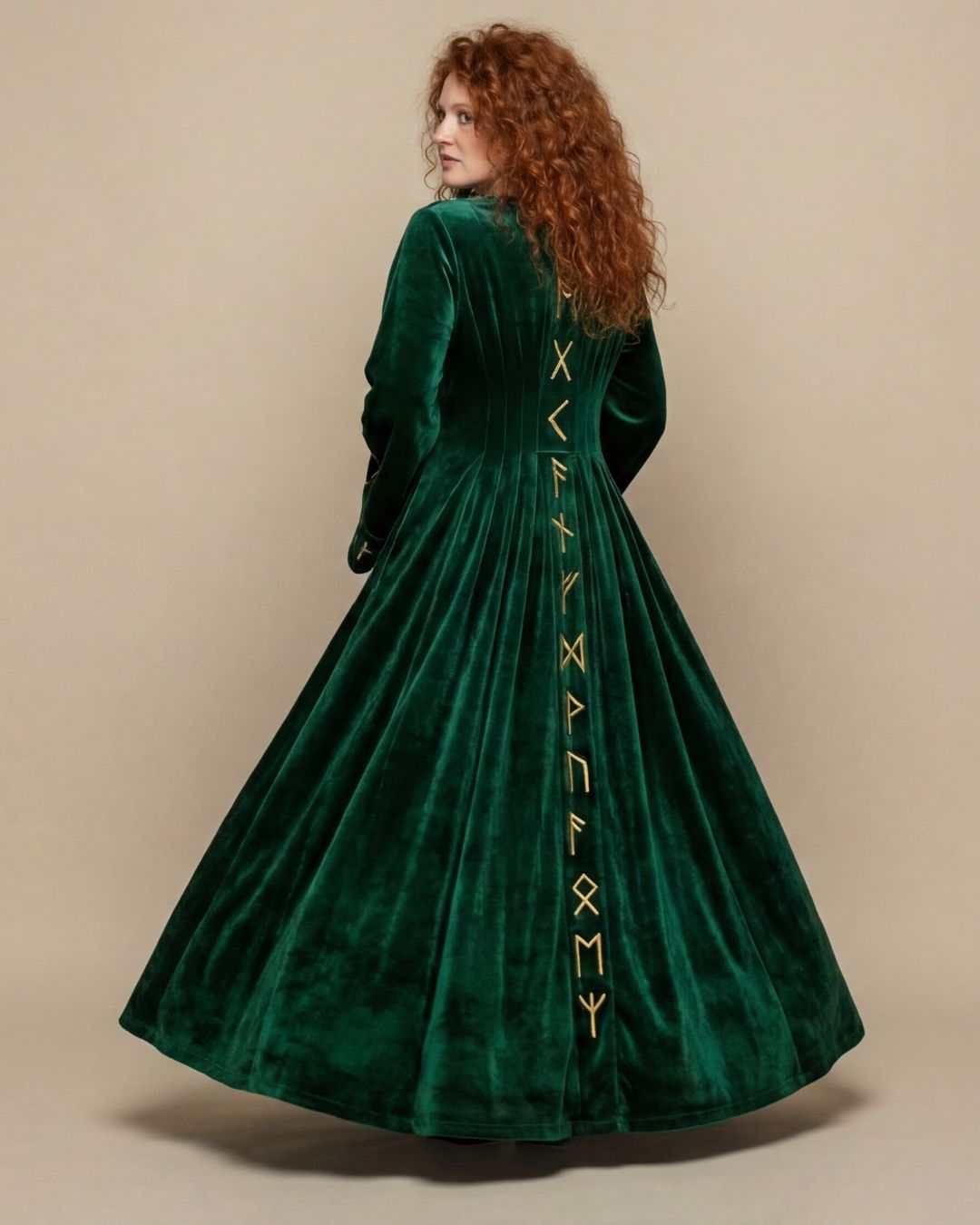 Emerald Enchantress Witch Robe lush green velvet with oversized hood and bell sleeves for magical elegance