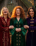 Emerald Enchantress Witch Robe lush green velvet with oversized hood and bell sleeves