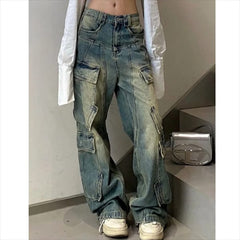 American Plus Size Washed-Out Cargo Jeans for Women