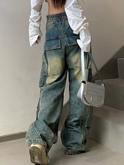 American Plus Size Washed-Out Cargo Jeans for Women