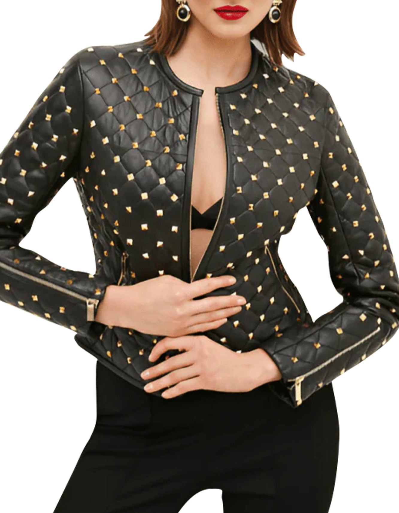 Women Quilted Gold Studded Jacket -  -  - Trippprs