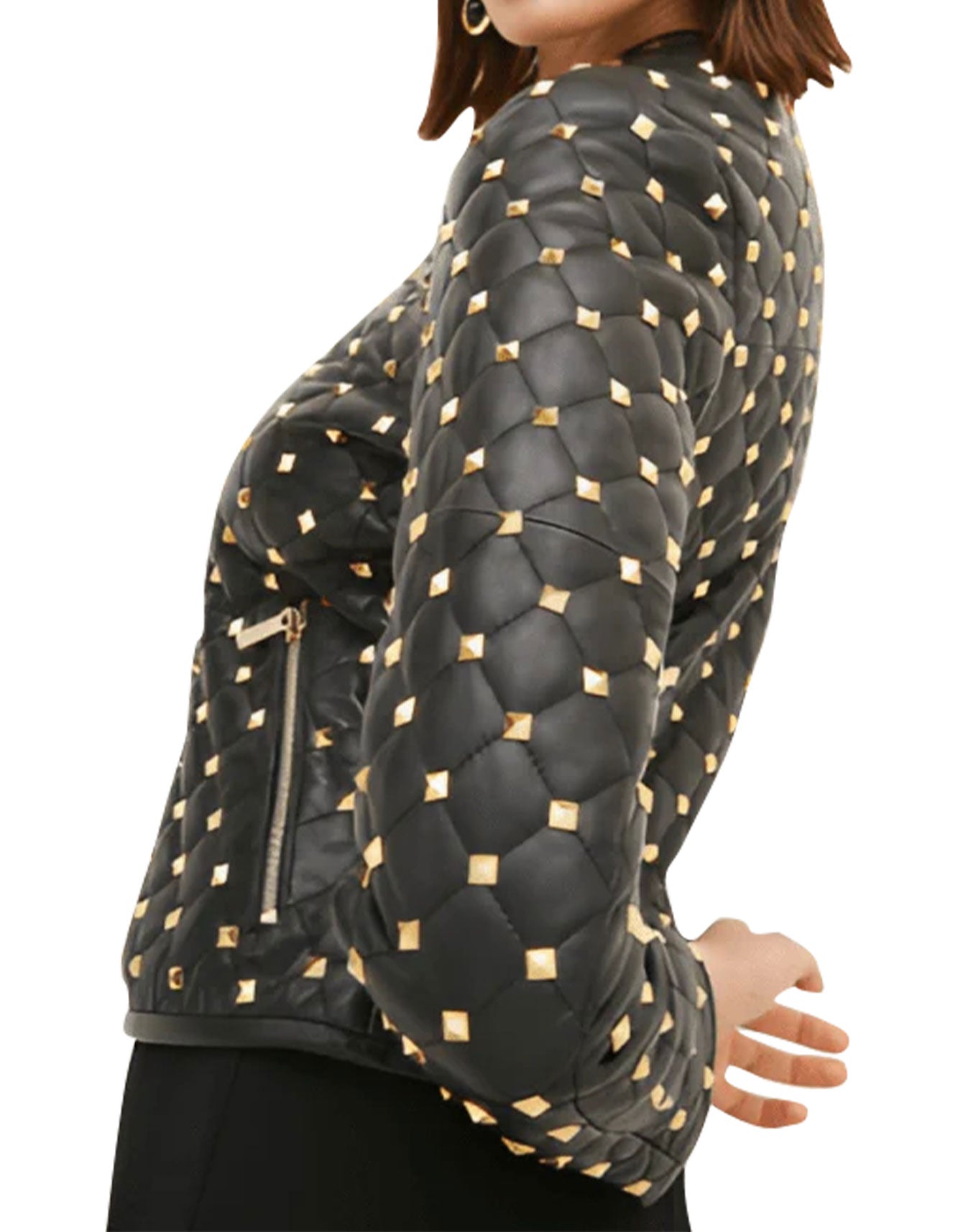 Women Quilted Gold Studded Jacket -  -  - Trippprs