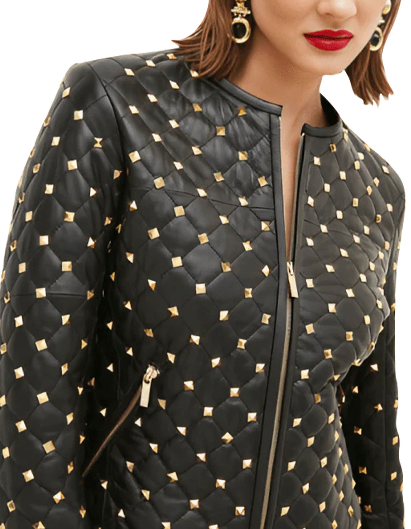 Women Quilted Gold Studded Jacket -  -  - Trippprs