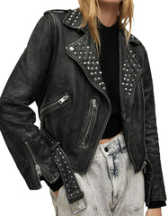 Women's Balfern Studded Leather Biker Jacket -  -  - Trippprs