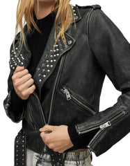 Women's Balfern Studded Leather Biker Jacket -  -  - Trippprs