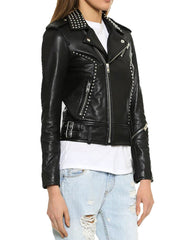 Women's Biker Studded Leather Jacket -  -  - Trippprs