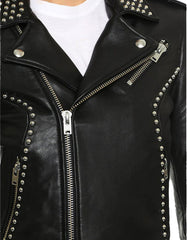 Women's Biker Studded Leather Jacket -  -  - Trippprs