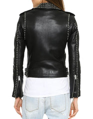 Women's Biker Studded Leather Jacket -  -  - Trippprs