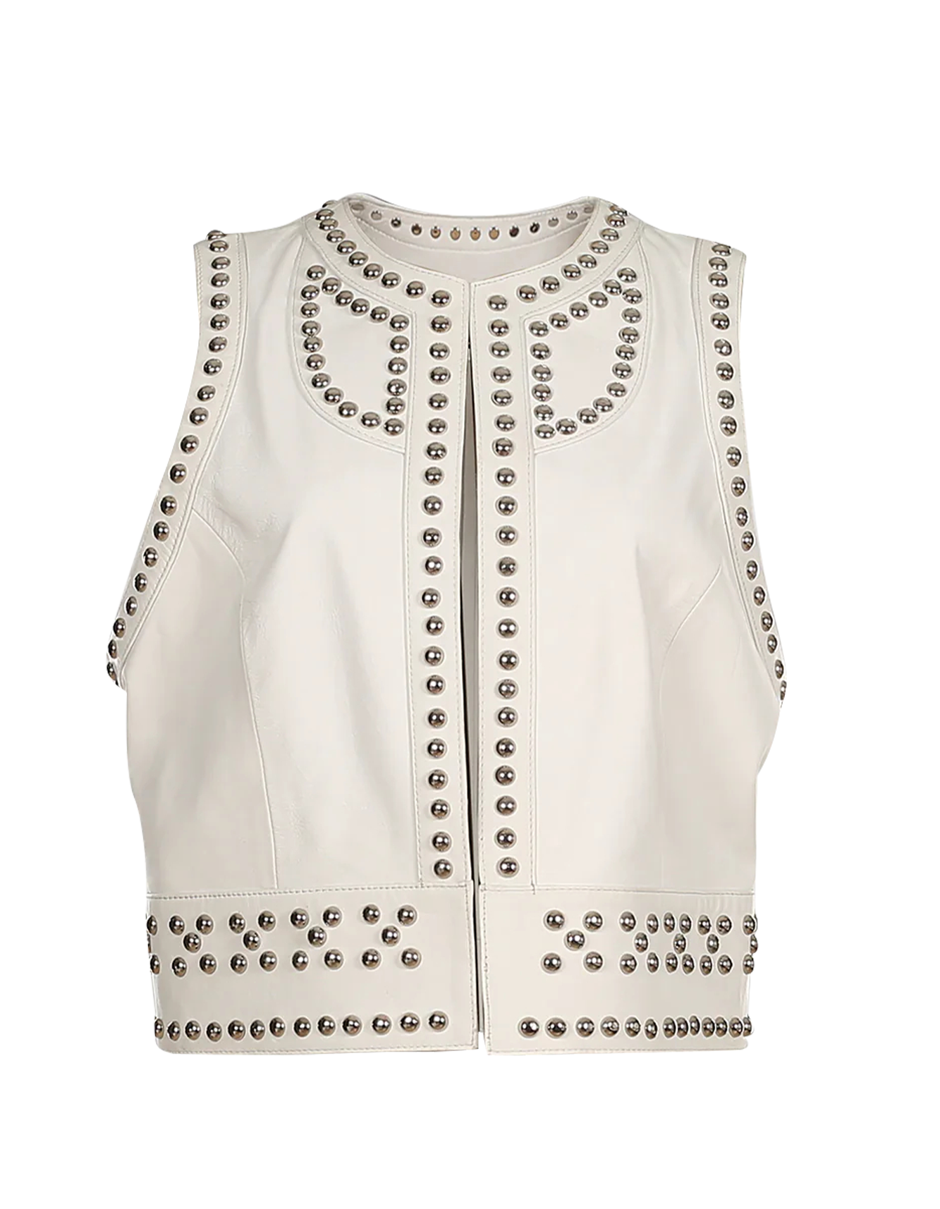 Women's White  Studded Leather Vest -  -  - Trippprs