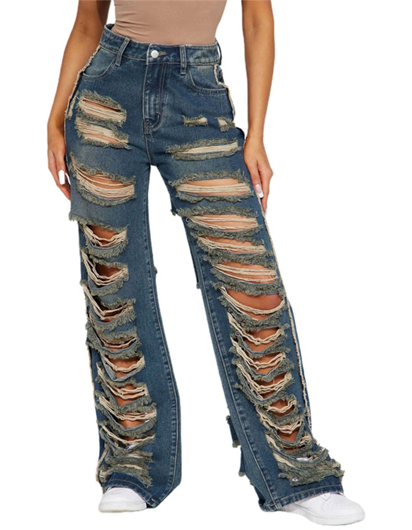 Women's front and back hole ripped jeans -  -  - Trippprs