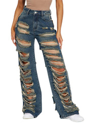 Women's front and back hole ripped jeans -  -  - Trippprs