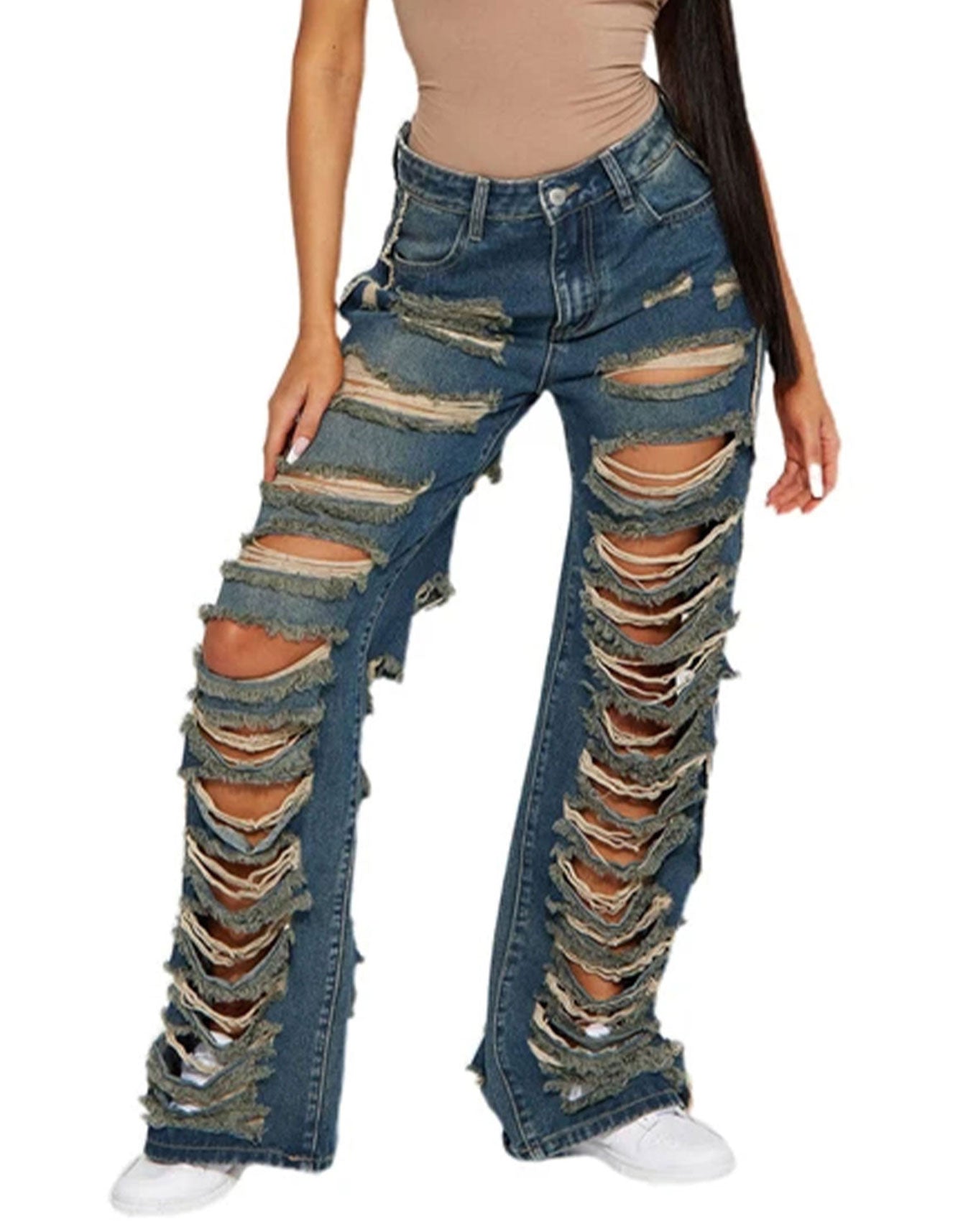 Women's front and back hole ripped jeans -  -  - Trippprs