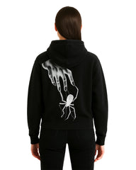 Unisex Gothic Spider Hoodie – Black Pullover with Hand & Spider Print