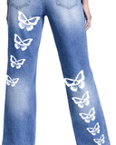 Trippprs Women Heart Print distressed wide-leg jeans with heart and butterfly graphics