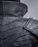 Dark Dragon Scale Magus black wizard robe with armor-inspired design and dramatic floor-length train