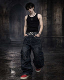 Men's relaxed fit wide leg denim pants in gothic and streetwear style