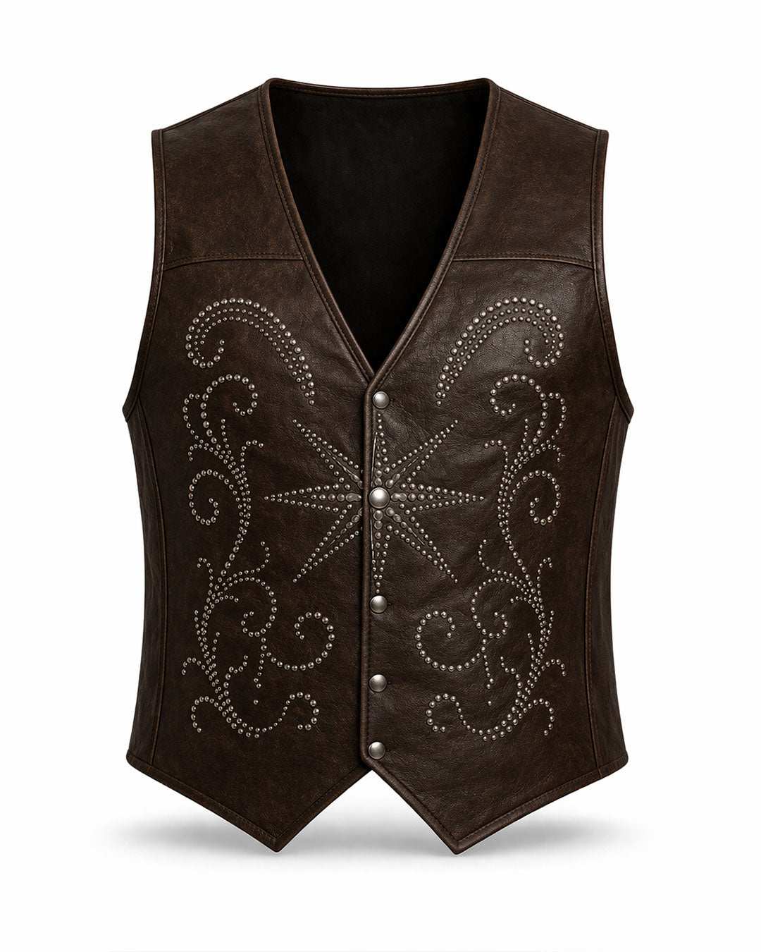 Star Studded Leather Vest – Brown Gothic Western Streetwear by TRIPPPRS
