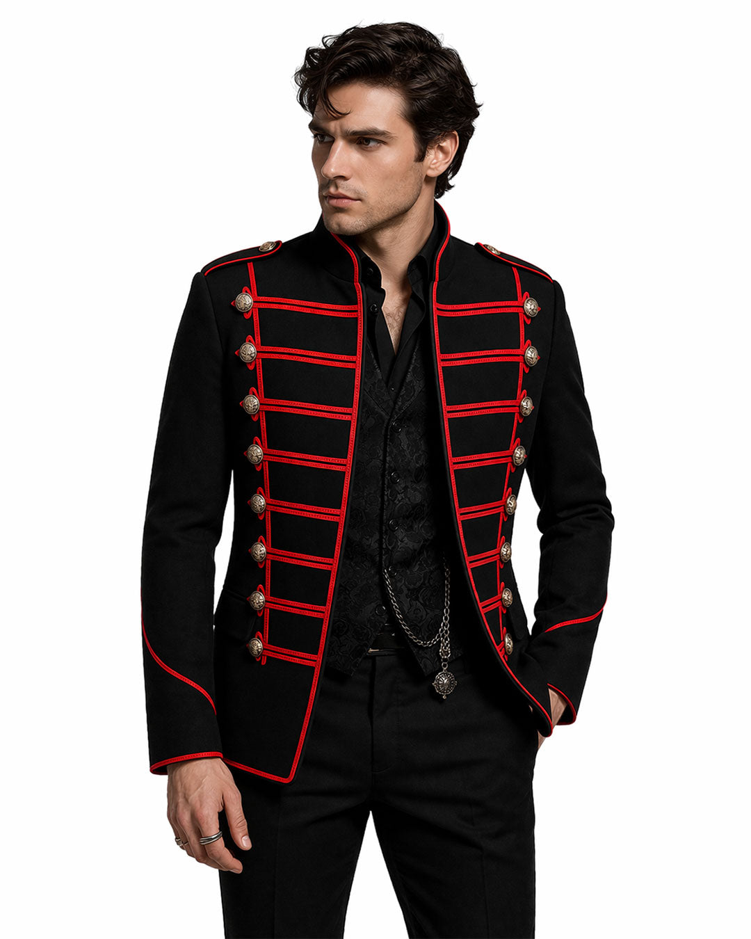 black and red military jacket mens slim fit structured front view