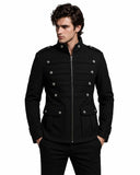 mens military style jacket black slim fit structured field jacket front view
