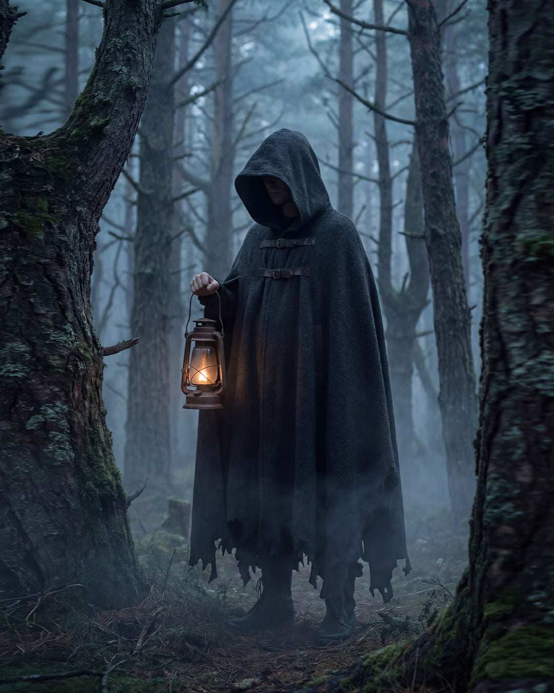 Men's gothic vampire cape shawl with hooded cloak and buckle closure
