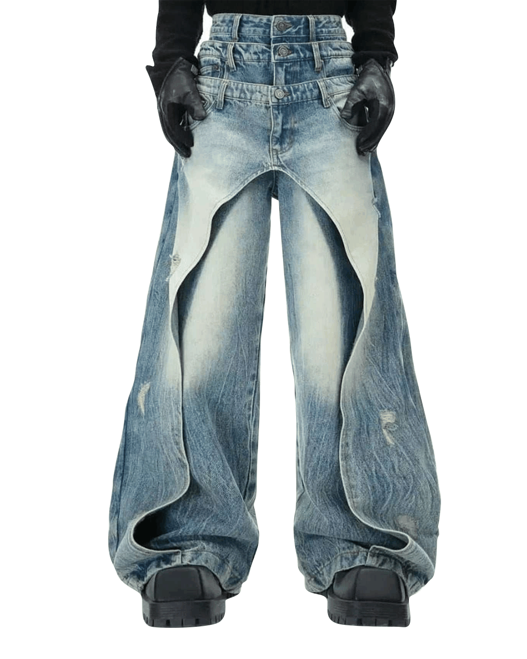 Layered Distressed Blue Jeans