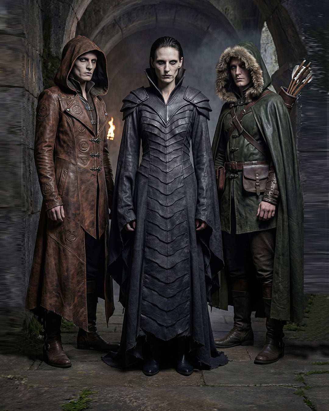 Black Dragon Scale Magus wizard robe with armored design and dramatic floor-length drape