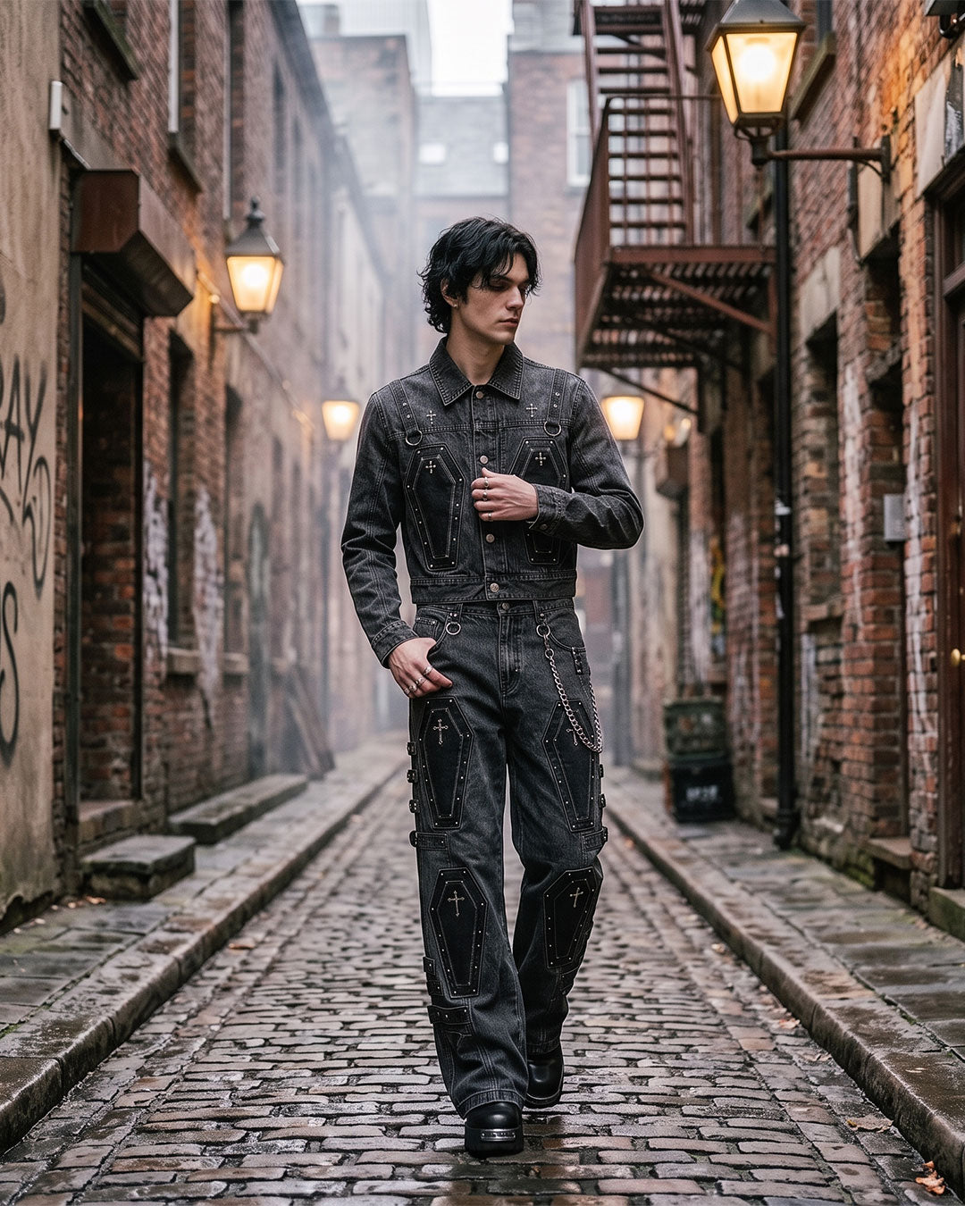 Coffin Pocket Denim Suit – Men’s Double Denim Jacket & Wide Leg Jeans Set
