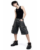 mens grey gothic cargo pants cyber convertible streetwear loose fit