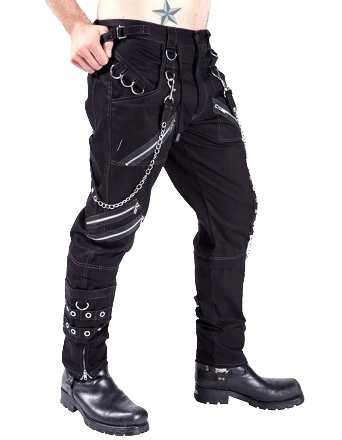 Men's Gothic Punk Rock Pants Casual Cargo Pants Hip Hop Fashion Zippers Streetwear